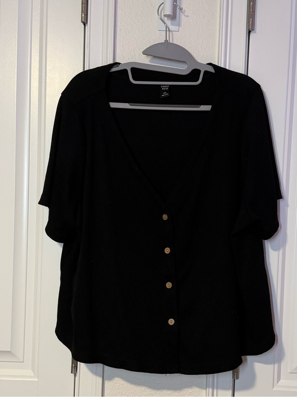 Black Button-Front V-Neck Women’s cover up